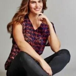 CAbi Abstract Houndstooth Sheer Black Top Blouse #3428 Small